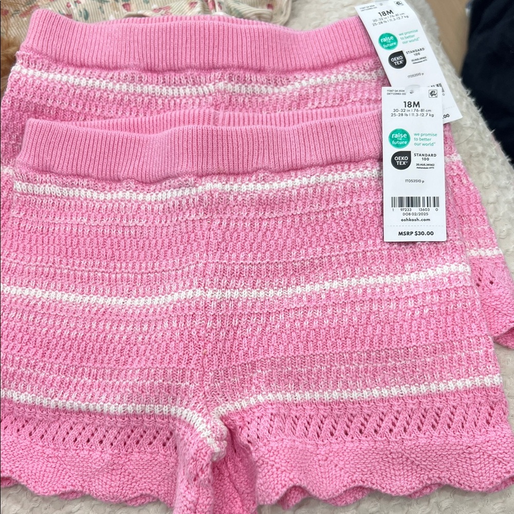 OshKosh B'gosh Pink Knit Scalloped-Hem Shorts‎